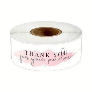Thank You Label Roll - White and Pink, NEW